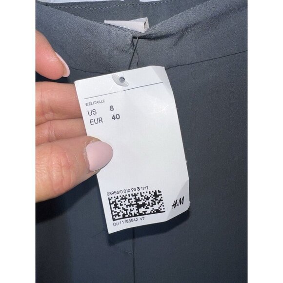 H&M Dress Pants Size 8 Gray Tapered High Rise Pleated Front Pockets New B1 NWTS - Picture 4 of 13